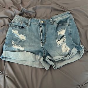 High Rise Favorite Curvy Shortie Ripped Jean Shorts